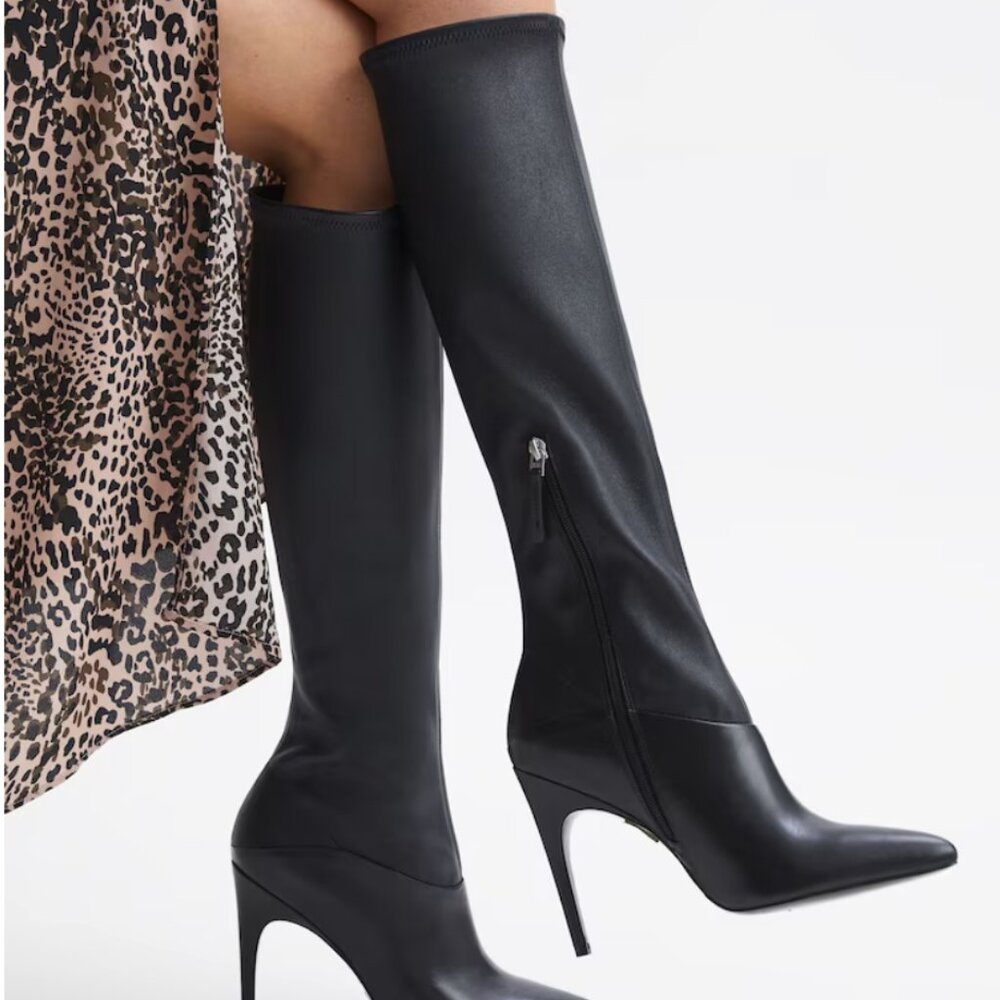 REISS Womens Carina Knee High Boots EU 40 Black 100% Leather Stiletto